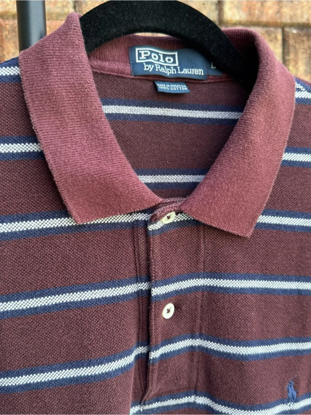 Ralph Lauren Men’s Burgundy Polo with Navy and White Stripes